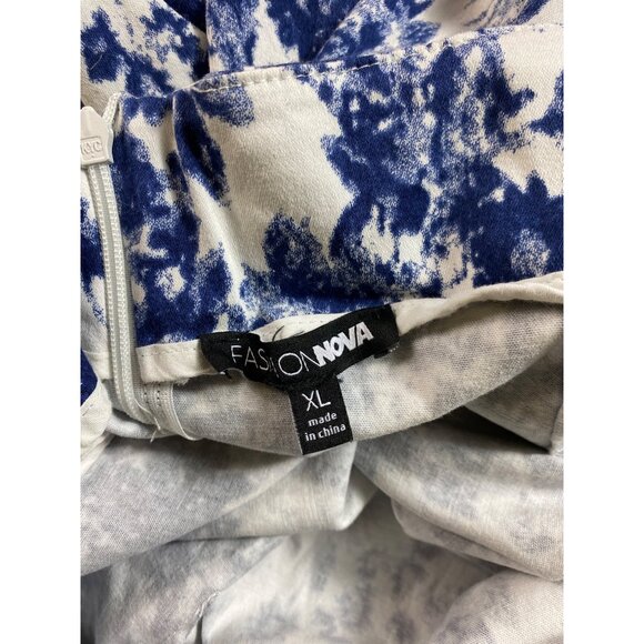 Fashion Nova XL Blue & White Floral Print Two-Piece Skirt Set SEXY Stretch Pinup - Picture 7 of 7